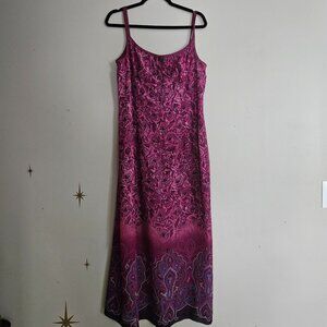 90s Miss Scarlet sz Large Mesh Maxi Dress w Floral Roses and Paisley Strappy
